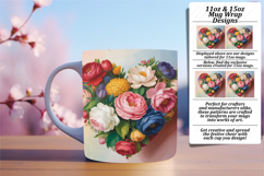 Stylish 11oz Mug Wrap Png Artwork , Flowers Heart Product Image 1