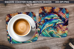 Dolphin Coaster Sublimation, 4th Of July Coaster PNG Design Product Image 1