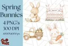 Spring Bunnies PNG Watercolor Bunny Clipart, Pastel Easter Product Image 1