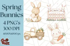 Spring Bunnies PNG Watercolor Bunny Clipart, Pastel Easter Product Image 1
