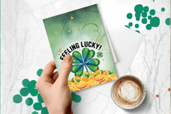 Feeling Lucky Shamrock and Gold Greeting Card PNG Sublimatio Product Image 1