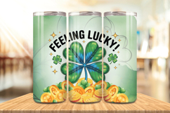 Feeling Lucky Shamrock and Gold Tumbler Wrap PNG Sublimation Product Image 1