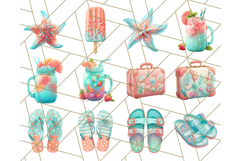 Coral and Aqua Summer Clipart PNG Pastel Tropical Icons Product Image 5