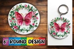 3D Butterfly with Blooms Round Design PNG Spring Keychain Product Image 1