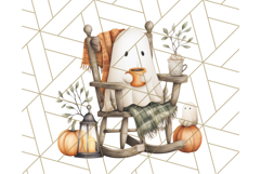Watercolor Halloween Cottage Clipart, Ghosts &amp; Pumpkins Png Product Image 5