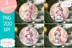 Pink Round christmas ornament PNG sublimation |Snowman PNG Product Image 1
