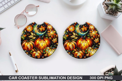 Pumpkin Car Coaster Sublimation| Halloween Coaster PNG Product Image 1