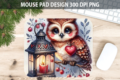 Watercolor Owl Mouse Pad Sublimation - Valentines PNG Product Image 1