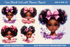 Cute Black Girl with Flower Clipart Bundle PNG Product Image 4