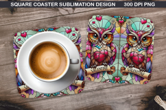 Owls Coaster Sublimation, Valentine Coaster PNG Design Product Image 1