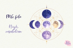 Phases of the Moon Sacred Geometry Watercolor Clipart Product Image 1