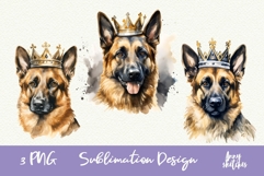 3 German Shepherd in Crown Watercolor Clipart PNG Product Image 1