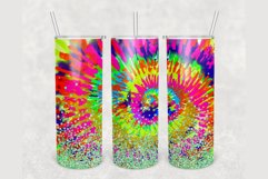 Rainbow Tie Dye Glitter 20 oz sublimation design tumbler Product Image 1
