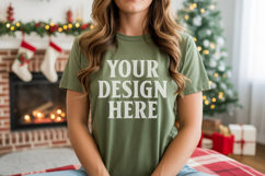 Bella Canvas 3001 Kelly Green Christmas Shirt Mockup, Trandy Product Image 1