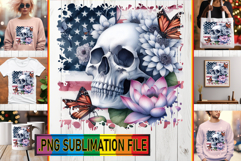 LUMINOUS TOTE BAG Designs PNG, Skull USA Product Image 1