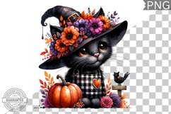 Halloween Cat Flowers Sublimation - Clipart PNG Design Product Image 1