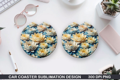 Flowers Car Coaster Sublimation| Flowers Coaster PNG Design Product Image 1