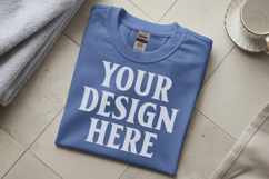 Carolina Blue Gildan 5000 Flat Lay Tshirt Mockup, G5000 mock Product Image 1