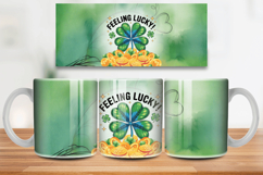 Feeling Lucky Shamrock and Gold Mug Wrap PNG Sublimation Des Product Image 1