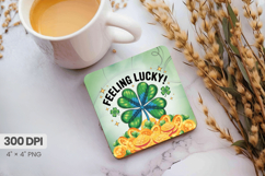 Feeling Lucky Shamrock and Gold Square Coaster PNG Sublimati Product Image 1
