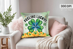 Feeling Lucky Shamrock and Gold Pillow PNG Sublimation Desig Product Image 1