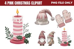 Cute Pink Christmas Watercolor Clipart Bundle PNG Product Image 1