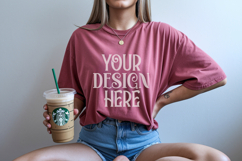 Crimson Comfort Colors 1717 T-shirt Mockups, Real Model Product Image 1