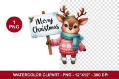 png watercolor clipart - christmas reindeer Product Image 1