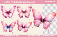 Gilter Pink Butterfly Clipart PNG Product Image 1