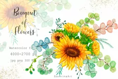 Watercolor Bouquet of Sunflowers Summer.Watercolor Clipart. Product Image 1