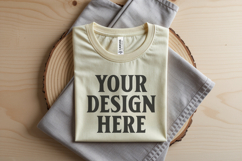 Heather Peach Folded Bella Canvas 3001 Flat Lay T-Shirt Product Image 1