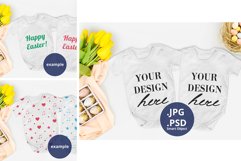 2 White Baby bodysuits Mockup, Easter & Spring PSD mockup Product Image 1