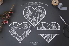 Meadow Heart x 3 - Papercut Template SVG EPS DXF PNG PDF JPG Product Image 1