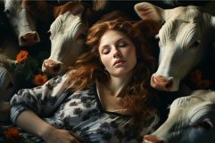 Serene young woman with closed eyes lying peacefully among a Product Image 1