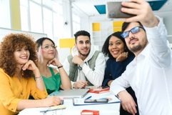 Portrait of cheerful kind managers colleagues taking selfie Product Image 1