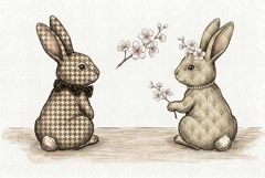 Watercolor Happy Easter Bunnies PNG &amp; JPG Product Image 1