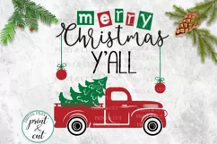 Merry Christmas Y'all Truck svg dxf files for vinyl HTV cut Product Image 1