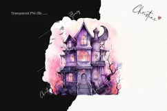 Watercolor Purple Haunted House Clipart | Halloween PNG Product Image 2