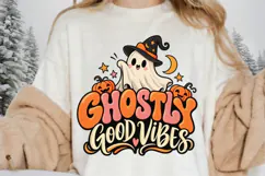 Ghosts Good Vibes PNG,Cute Witch Ghost Halloween Sublimation Product Image 2