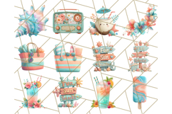 Coral and Aqua Summer Clipart PNG Pastel Tropical Icons Product Image 6