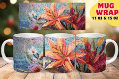 STAINED GLASS FLOWER SPLENDOR SUBLIMATION 11OZ 15OZ MUG WRAP Product Image 1
