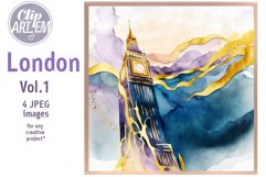 London Big Ben Painting Artwork 4 JPEG Images Watercolor Set Product Image 3