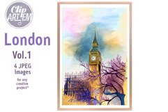 London Big Ben Painting Artwork 4 JPEG Images Watercolor Set Product Image 4