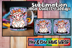 Heartfelt dreams sublimation mug wrap, Cute Cow Product Image 1