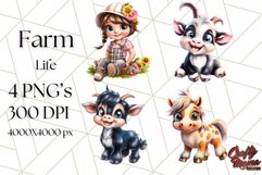 Kids Farm Clipart, Cute Farmer and Farm Animal PNG Product Image 1