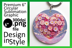 Vibrant Round Design Keychain Artwork , Flowers Heart Product Image 1