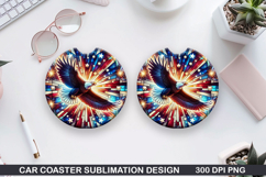 Eagle Car Coaster Sublimation, 4th Of July Coaster PNG Product Image 1