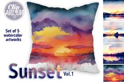 Sunset Painting Watercolor 5 JPEG Bundle Background Images Product Image 2