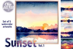 Sunset Painting Watercolor 5 JPEG Bundle Background Images Product Image 3
