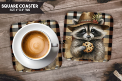 Raccoon, Animal coaster, Buffalo Plaid Square Coaster PNG Product Image 1